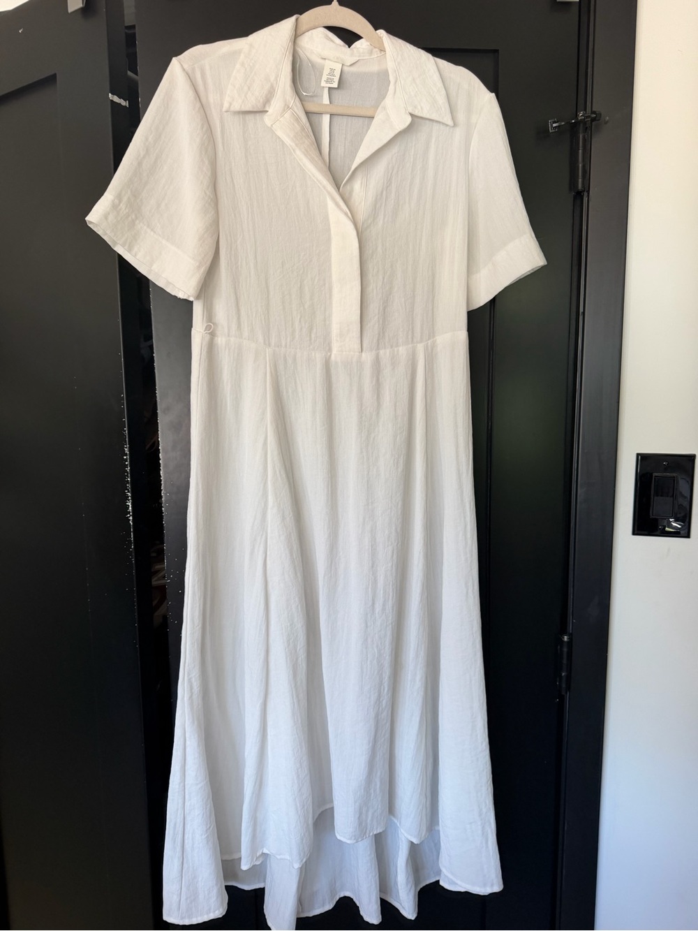 H&M Cream Asymmetrical Short-Sleeve Midi Dress